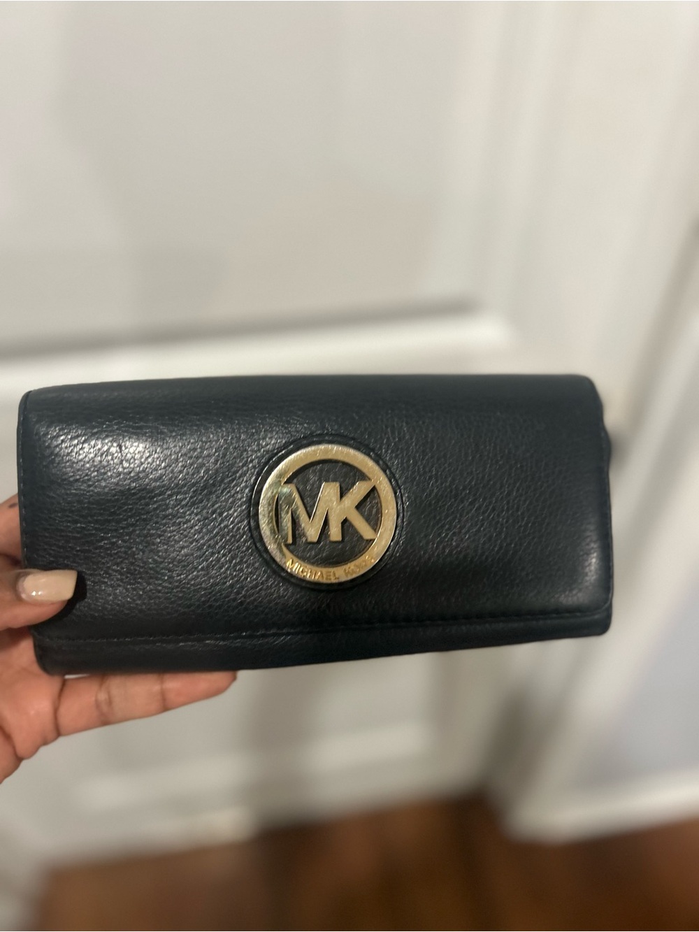 Michael Kors Fulton Black Leather Wallet with Gold MK Emblem